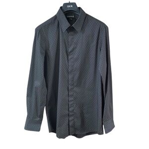 Emporio Armani Black and Grey Slim Fit Dress Shirt Size M